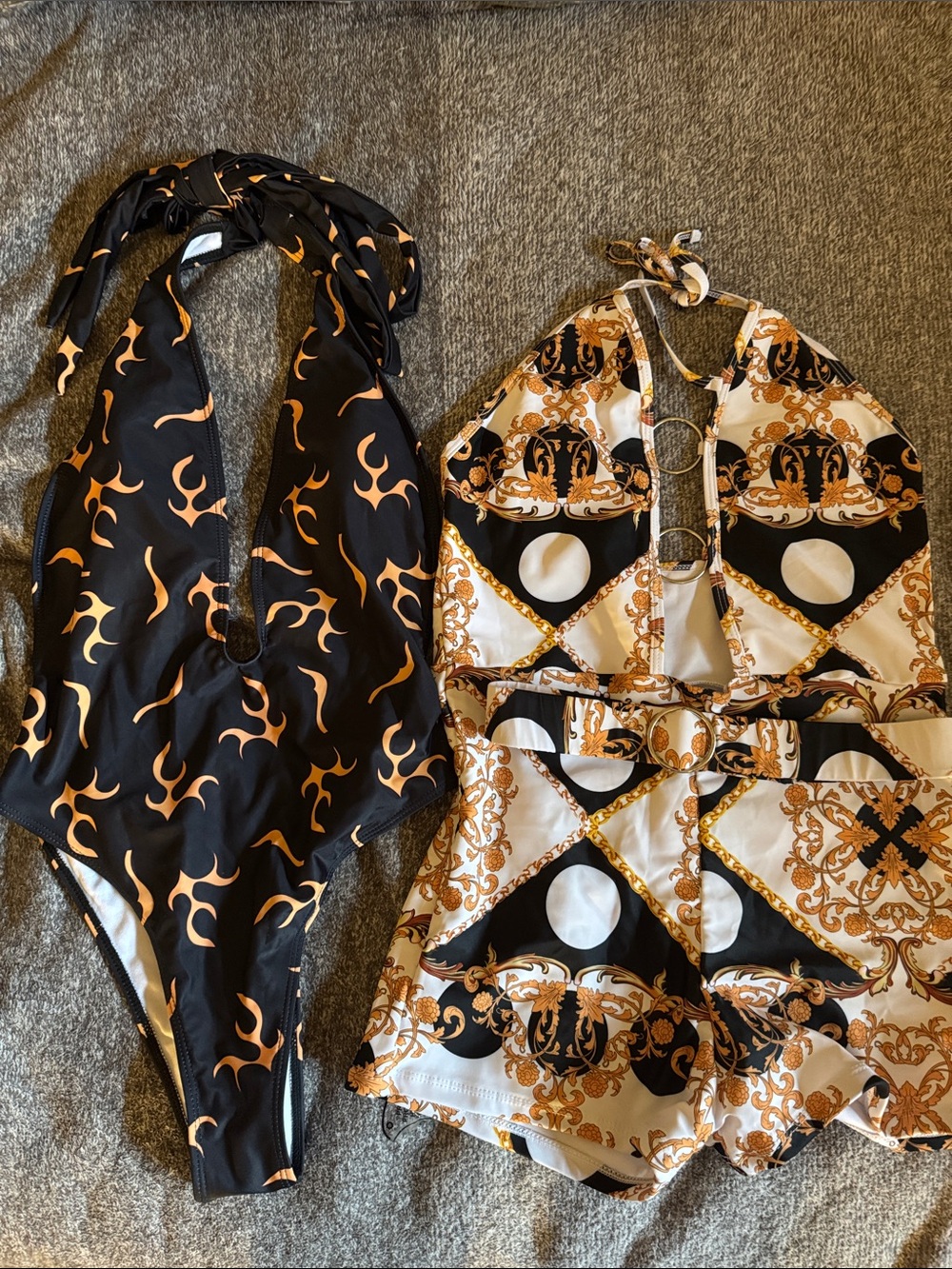 Black & Gold Halter One-Piece Swimsuit